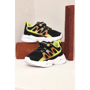 Tonny Black Çocuk Unisex Siyah Sarı Tonny Black Rahat Kalıp Işıklı Cırtlı Ayakkabı