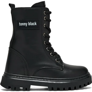 Tonny Black Çocuk  Siyah Termo Taban Önü Bağcıklı Kar Botu