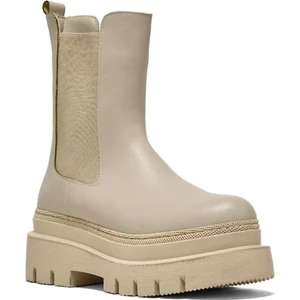 Tonny Black Kadın Bej Cilt Rahat Kalıp Yanı Lastikli Kalın Taban Bot