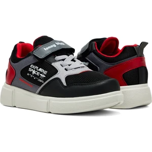 Tonny Black Çocuk  Siyah Kırmızı Rahat Kalıp Cırtlı Ayakkabı