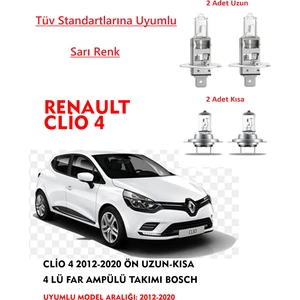 Clio 4 2012-2020 Uyumlu Ön Uzun-Kısa Takım Sarı Renk Far Ampülü Takımı