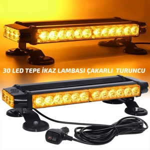 Tepe Lamba 4 Yönlü Turuncu Çakarlı Ikaz Lambası 28 Farklı Modlu Manyetik Mıknatıslı Tepe Lambası 30 LED Çakmaklık Girişli