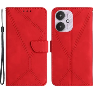 4U Sky Xiaomi Redmi Için 13C 4g/5g/poco C65 4g Deri Kılıf Cüzdan Kapağı Baskılı Hatta Kırmızısı (Yurt Dışından)
