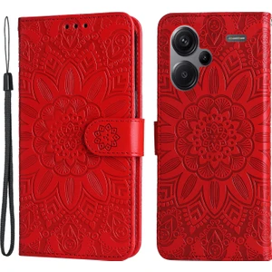 4U Sky Xiaomi Için Redmi Note 13 Pro+ 5g Deri Kılıf Cüzdan Kapak Standı Kayış, Ayçiçeği Desen-Kırmızı (Yurt Dışından)