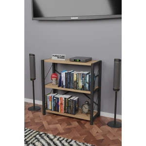 Furnature Design Metal Kitaplık 3 Raflı Dekoratif Kitaplık Tv Ünitesi Raf Atlantik Çam