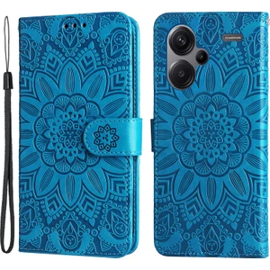 4U Sky Xiaomi Redmi Için Note 13 Pro+ 5g Deri Kılıf Cüzdan Kapak Standı Kayış, Ayçiçeği Desen Mavisi (Yurt Dışından)