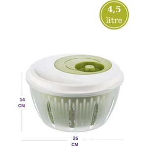 Pratik Salata ve Sebze Kurutucu 4,5 Litre, Meyve Sebze Marul Yeşillik Yıkama Kurutma Kabı Yeşil