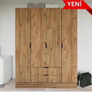 Atlas 140 cm Çam 4 Kapılı 2 Çekmeceli Gardırop