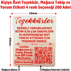 Dijital Barkod Kişiye Özel Teşekkür Kart Etiketi, Mağaza Takip, Karekodlu Yorum Etiketi 6X5CM - 200 Adet