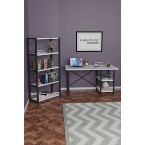 Furnature Design Metal Kitaplık 5 Raflı + 60 x 120 Cm Çalışma Masası Beyaz