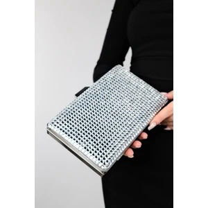 Gomeda Gümüş Kare Taşlı  Kadın Abiye Çanta