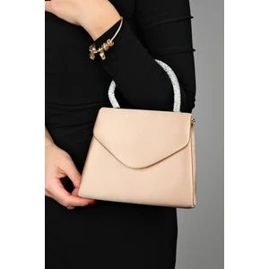 Monako Koyu Bej Saten Taşlı Kadın El Çantası