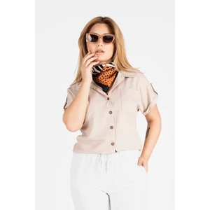 Giyim Dünyası Kadın Kısa Kol Bürümcük Gömlek Vizon