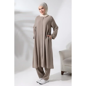 Kadın Hac ve Umre Kıyafeti Tesettür Ikili Takım Vizon