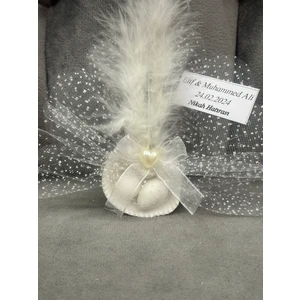 Elit Nikah Şekerleri 30 Adet Deniz Kabuklu Tüylü Nikah Şekeri