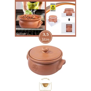 Elizi Çömlekleri El Yapımı Kapaklı Toprak Güveç Tencere Küçük Boy Astarlı 3,5 Litre (Özel Kırılmaz Köpük Ambalajında)