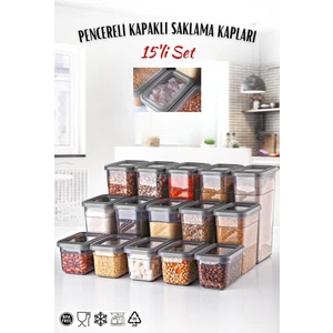 Nandy Home 15'li Pencere Kapaklı Saklama Kabı Seti - 5 x 1,58/1,1/0,58 Lt- Antrasi?t
