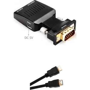 Temiz Pazar VGA To HDMI Çevirici Dönüştürücü Laptop Tv Monitör Adaptör Kablosu + HDMI Kablo 1.5 Metre