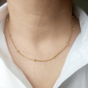 Devi Fashion Çelik Italyan Zincir Topçuk Detaylı Gold Renkli Kolye