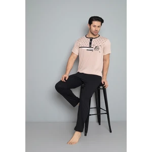 Farya Home Dreamy Pamuklu Kısa Kollu Düğmeli Yaka Erkek Pijama Takımı