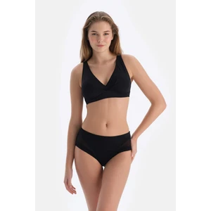 Siyah Tül Detaylı Yüksek Bel Bikini Alt