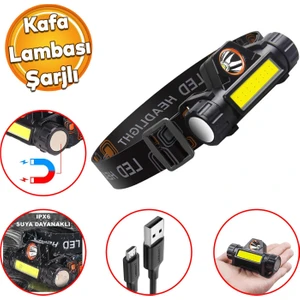 Mıknatıslı Klaus Şarjlı Kafa Lambası Bisiklet Reflektörü Ledli Kamp Kafa Feneri El Feneri 2 Modlu