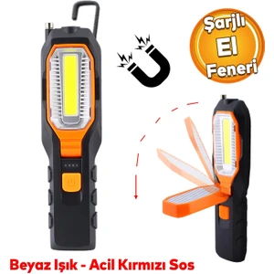Klaus LED El Feneri Mıknatıslı Iş Lambası Askılı Işıldak Kamp Lambası Şarjlı Gece Lambası 3+5 W