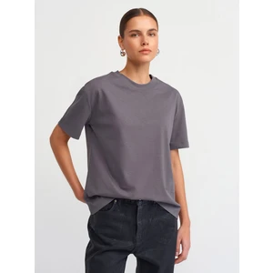 30312 Dekoratif Dikişli Bisiklet Yaka Tshirt-Füme