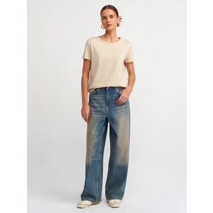 3471 Bisiklet Yaka Basic T-Shirt-Açık Bej