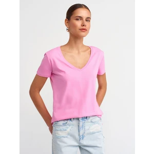 3470 V Yaka Basic T-Shirt-Pembe