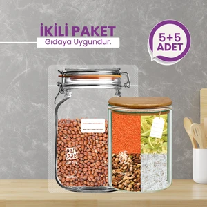 2 Boy Kavanoz Görünümlü Saklama Poşeti 5 x 700 ml / 5 x 1000 ml