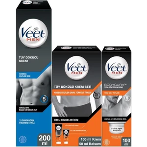 Veet Men Hassas 200ml + Koltuk Altı Özel 100ml + Özel Bölgeler İçin Tüy Dökücü Krem Seti 100&50 ml
