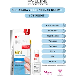 Eveline Cosmetics 8'in 1 Tırnak Bakım Ojesi - Titanyum ve Elmas İçeren Yoğun Onarıcı, Süt Rengi, 12 ml