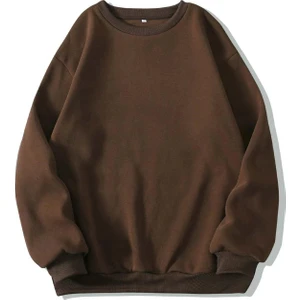 Kadın Basic 0 Sıfır Yaka Baskısız Düz Oversize Salaş Bol Kesim Polar Sweatshirt
