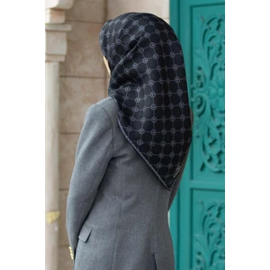 Siyah-Gri Monogram Desenli Tivil Ipek Eşarp DGN52033-01-28