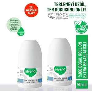%100 Doğal Roll-On Beyazlatıcı Etkili Deodorant Ter Kokusu Önleyici Bitkisel Lekesiz Vegan 50 ml 2X Adet