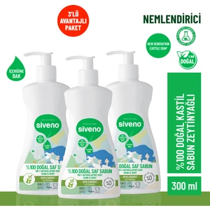 %100 Doğal Sıvı Kastil Sabun Zeytinyağlı Yoğun Nemlendirici Bitkisel Vegan 300 ml X3 Adet