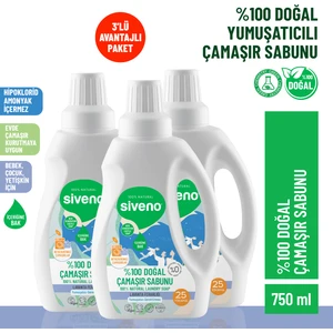%100 Doğal Çamaşır Sabunu %100 Bitkisel Deterjan Yumuşatıcı Gerektirmez Konsantre Vegan 750 ml X3 Adet