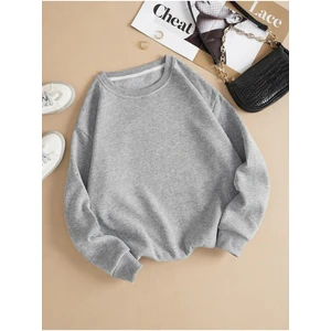 Kadın Basic 0 Sıfır Yaka Baskısız Düz Oversize Salaş Bol Kesim Polar Sweatshirt