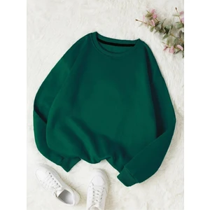 Kadın Basic 0 Sıfır Yaka Baskısız Düz Oversize Salaş Bol Kesim Polar Sweatshirt