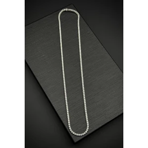 Frnch 925 Ayar Gümüş Zirkon Taşlı Gümüş Renk Tennis Erkek Kolye FRJ30718-818-A