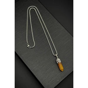 Frnch 316L Çelik Spartan Model Akik Doğal Taşlı Kahverengi Erkek Kolye FRJ30713-813-K