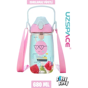 Pipetli 680 ml Boyun Askılı Tritan Çocuk Su Matarası -Kutulu- FFUZ2202680