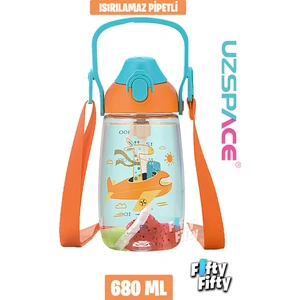 Pipetli 680 ml Boyun Askılı Tritan Çocuk Su Matarası -Kutulu- FFUZ2202680