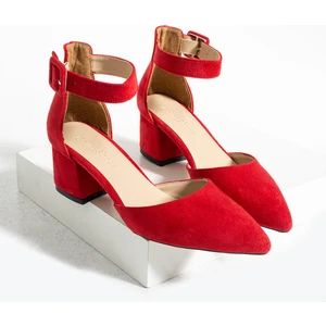 Güllü Shoes Kadin Kırmızı Süet Ayakkabı Abiye Stiletto Kalın Topuk Gelinlik Ayakkabısi 5.5Cm
