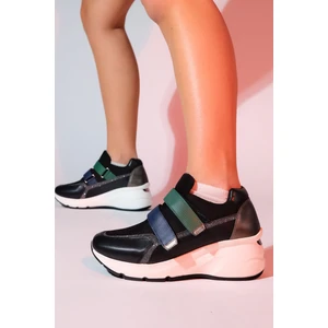 Berge Siyah Multi Kadın Cırtlı Dolgu Taban Spor Sneakers