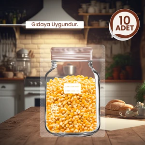 Büyük Boy Bakır Metal Kapaklı Kavanoz Görünümlü Saklama Poşeti 10 Adet 1000 ml