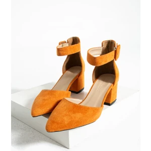 Güllü Shoes Kadin Turuncu Süet Ayakkabı Abiye Stiletto Kalın Topuk Gelinlik Ayakkabisi 5.5cm