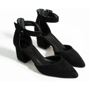 Güllü Shoes Kadin Siyah Süet Ayakkabı Abiye Stiletto Kalın Topuk Gelinlik Ayakkabisi 5.5cm