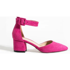 Güllü Shoes Kadin Fuşya Süet Ayakkabı Abiye Stiletto Kalın Topuk Gelinlik Ayakkabisi 5.5cm